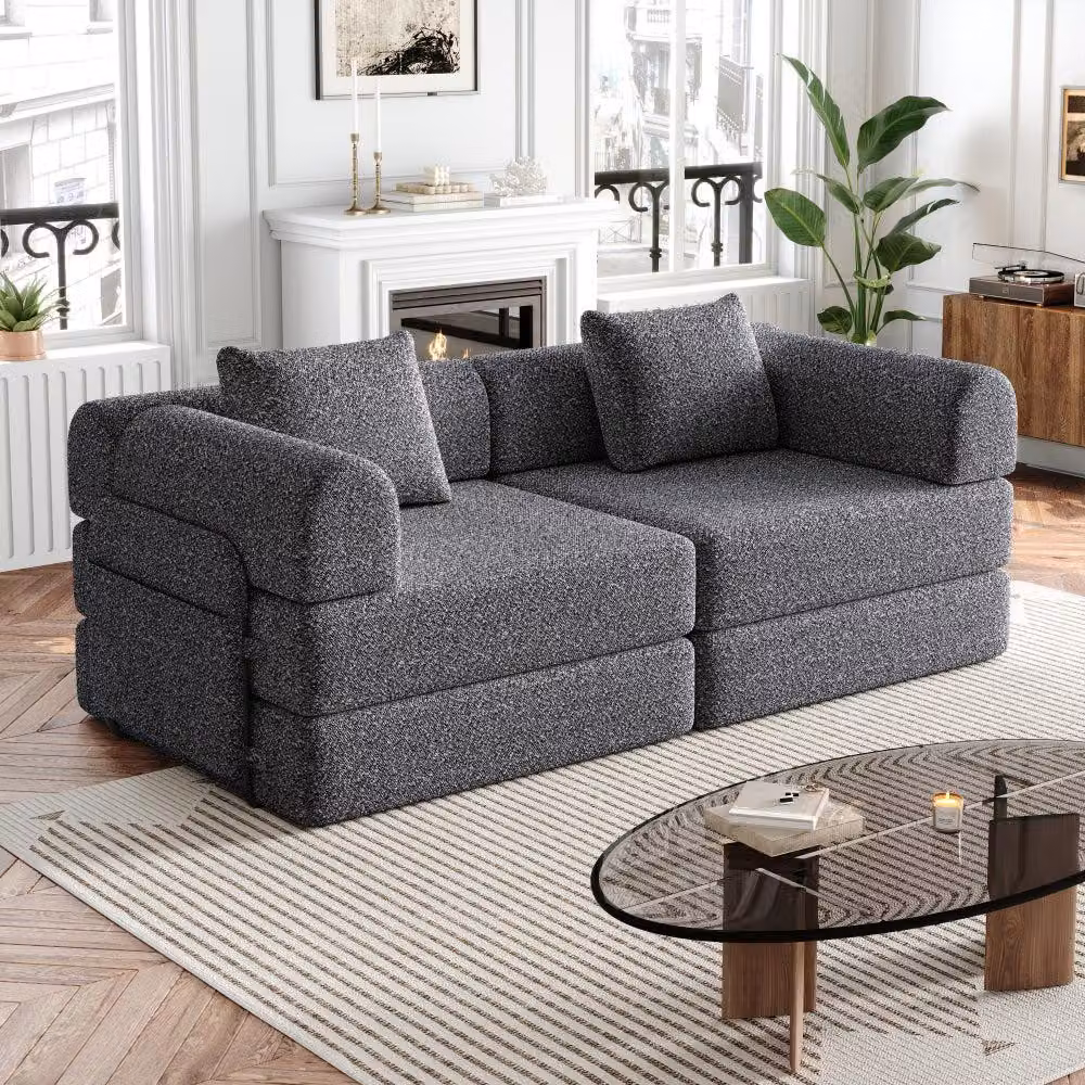 Divano letto 2 in 1 - Divano letto per ospiti - Divano letto per camere da letto - Divano trasformabile - Divano letto moderno, grigio, in chenille