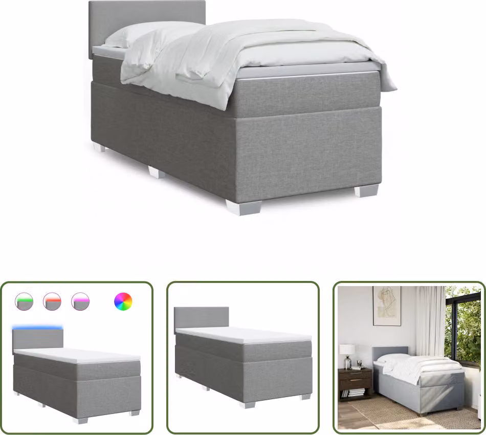 The Living Store Letto a molle con materasso grigio chiaro 90x200 cm in tessuto