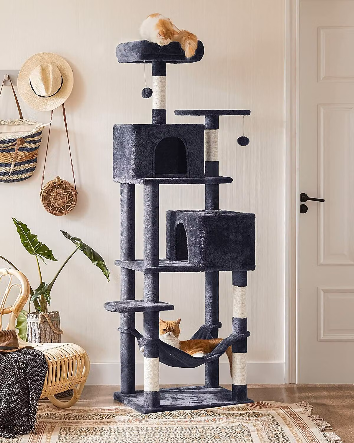 FEANDREA Tiragraffi, albero per gatti con morbido peluche, grigio fumo PCT191G01