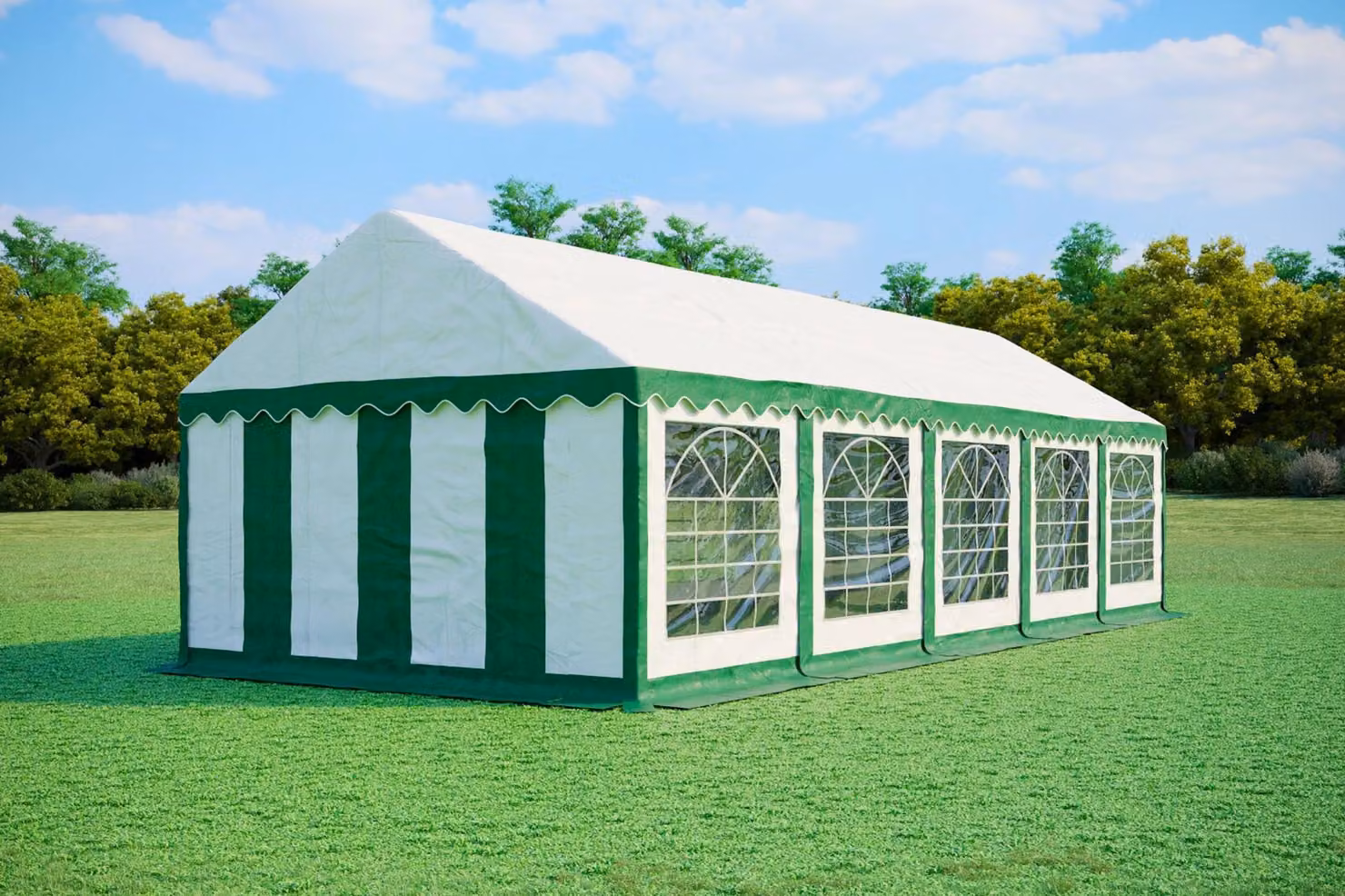 Tenda per eventi, dimensioni 4x10 metri, PVC, standard, 500 g/m² - Verde e bianca