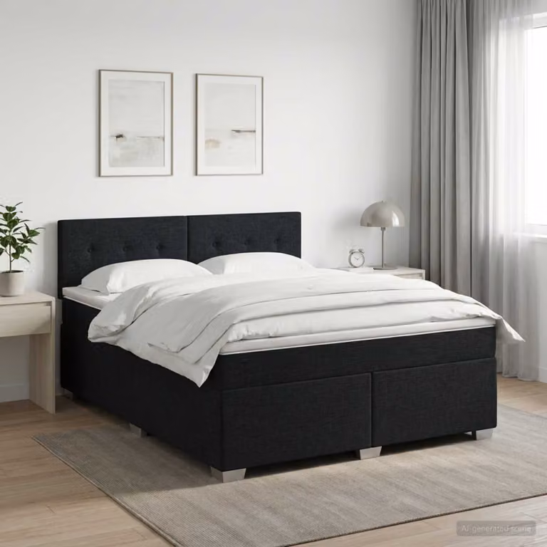 Letto box spring con materasso ibrido vidaXL in tessuto Nero L 180 cm x P 200 cm