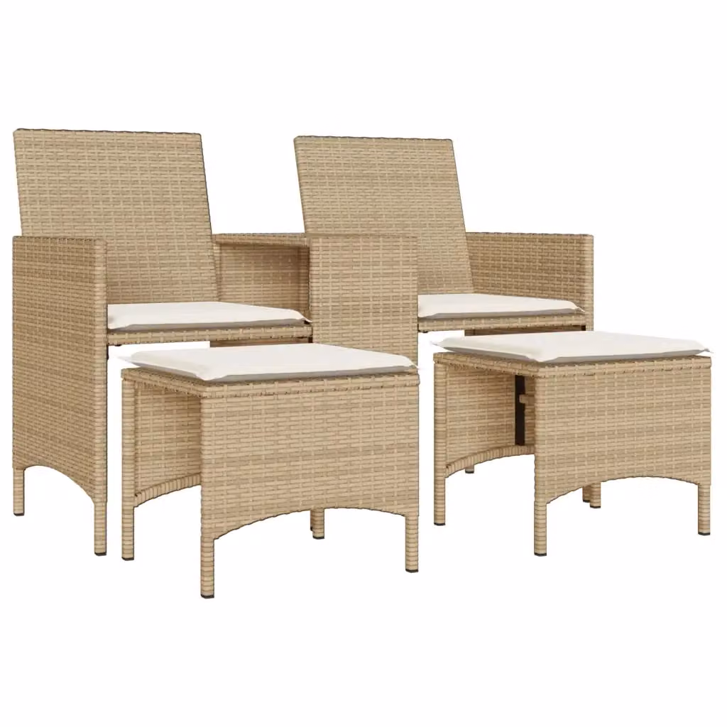 Set da giardino moderno vidaXL con divano a 2 posti, tavolino da caffè e pouf, colore beige e bianco con struttura in metallo e cuscini in tessuto resistente ai raggi UV – 2