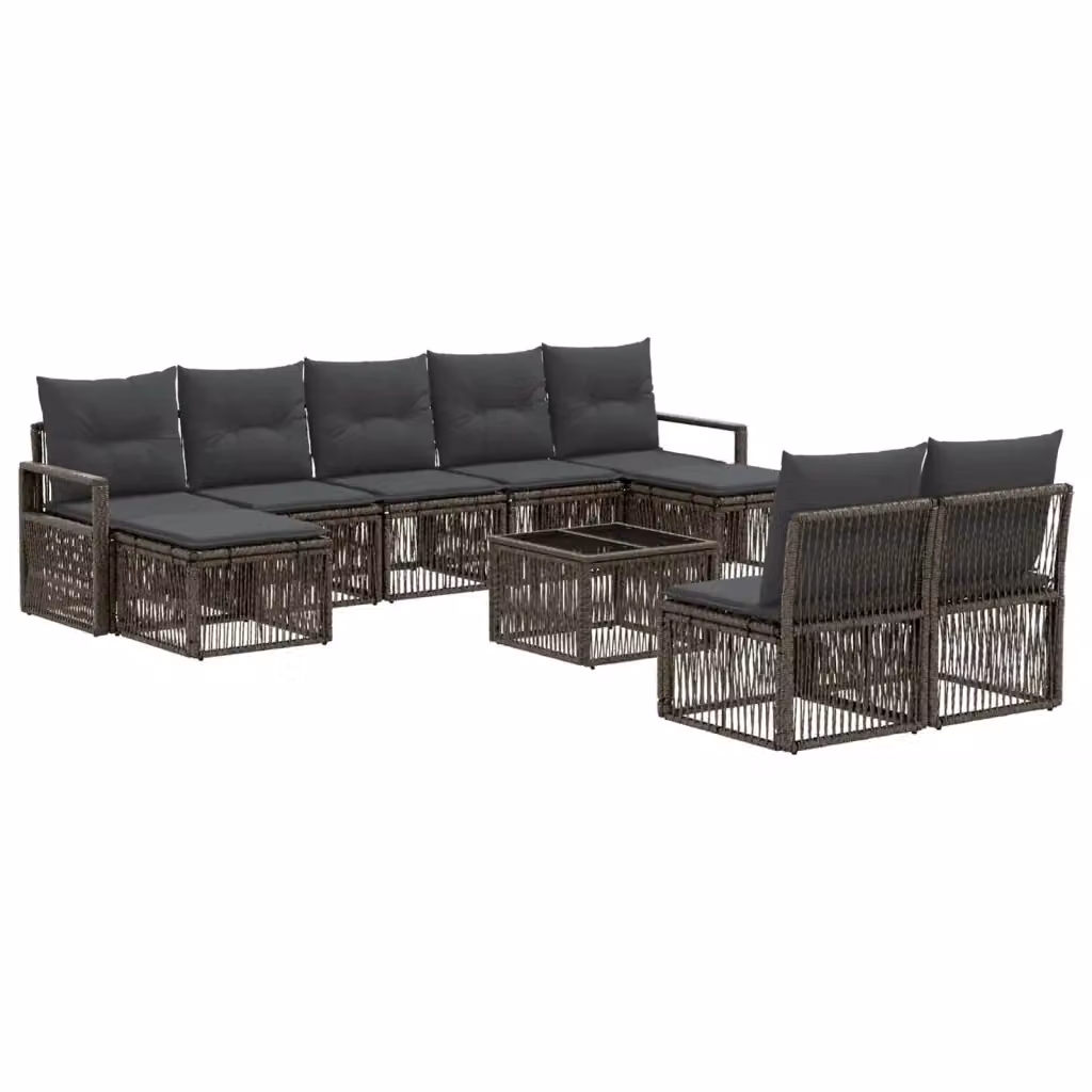 Set Divano da Giardino vidaXL a forma a U con 10 pezzi, Grigio, in Polyrattan con Cuscini e Tavolino da Esterno – 2