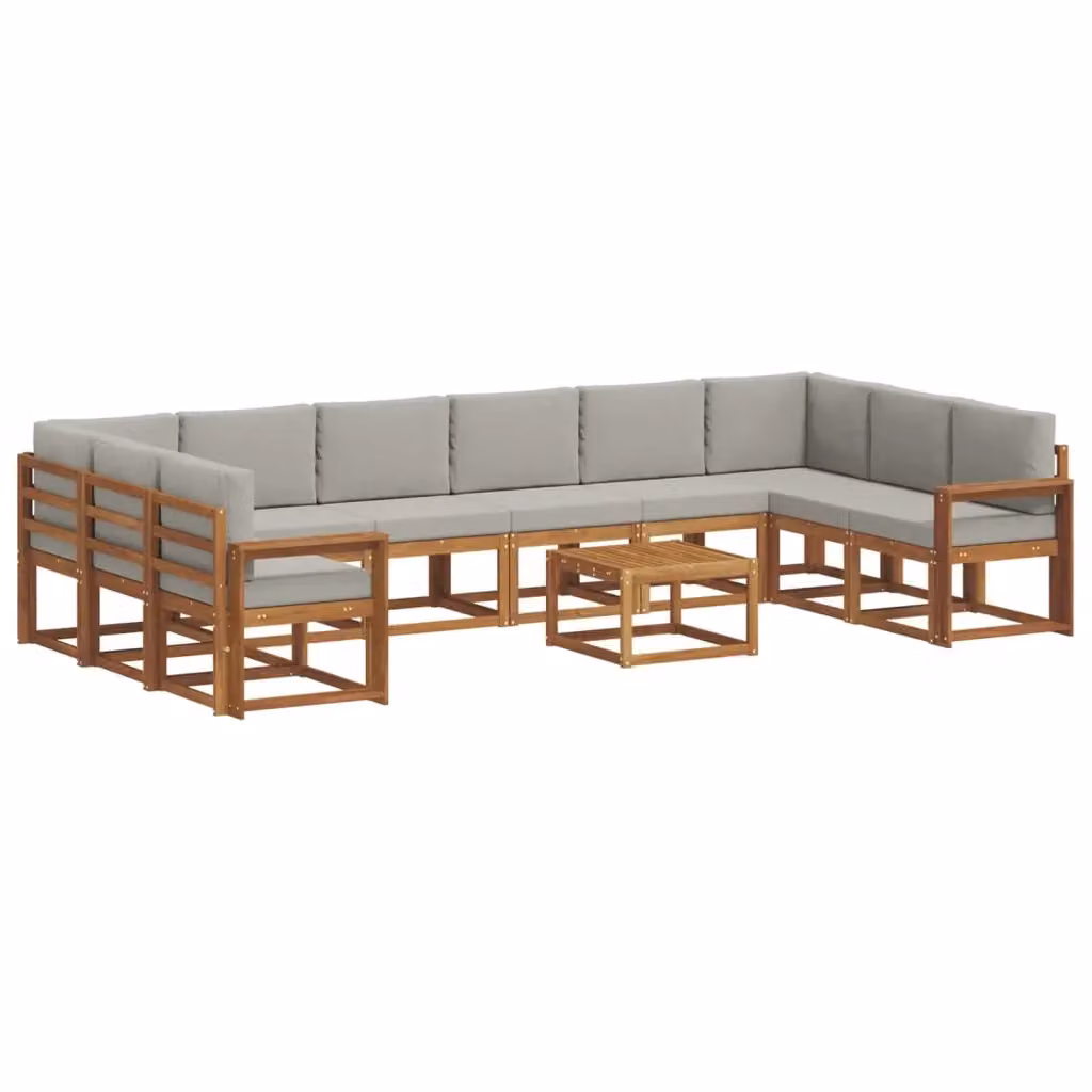 Set di divani da esterno vidaXL a forma di U in legno di acacia con cuscini grigi e tavolino da giardino – 2