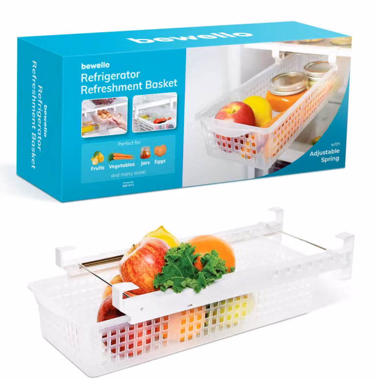 Bewello - Organizzatore per frigorifero - 41 x 16 x 9,5 cm - cassetto estraibile - contenitore per frigorifero - cestini per verdure o frutta - per frigorifero - armadi - dispensa