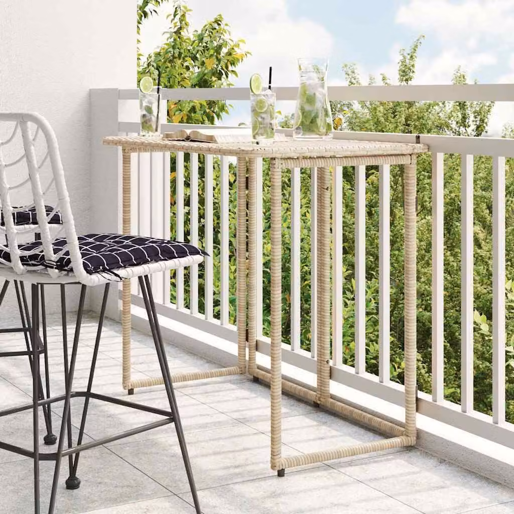 Maison Exclusive - Tavolo da giardino pieghevole, color beige, 90x51x75 cm, in rattan sintetico