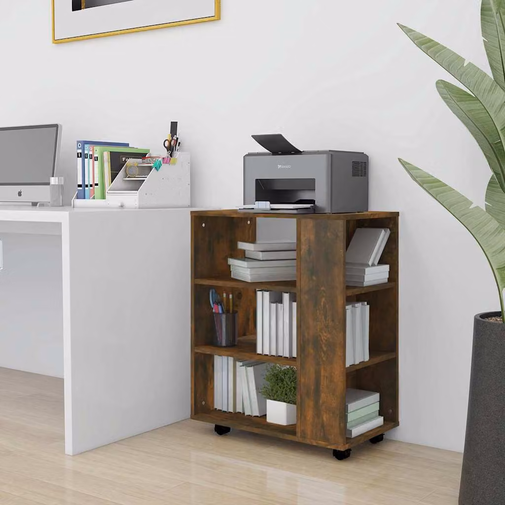 Armadietto con Ruote vidaXL in Legno Multistrato Rovere Fumo, L 60 cm x P 35 cm x H 75 cm