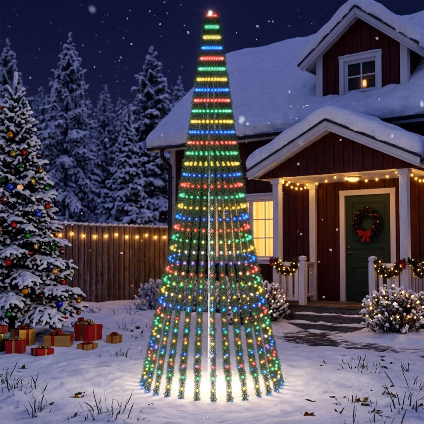 vidaXL Albero di Natale LED 370 cm 1008 LED Multicolore Acciaio Verde