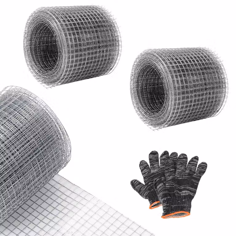 Rete metallica, 2 rotoli, dimensioni 10 cm x 6 m, maglia fine da 7 mm, inclusi guanti