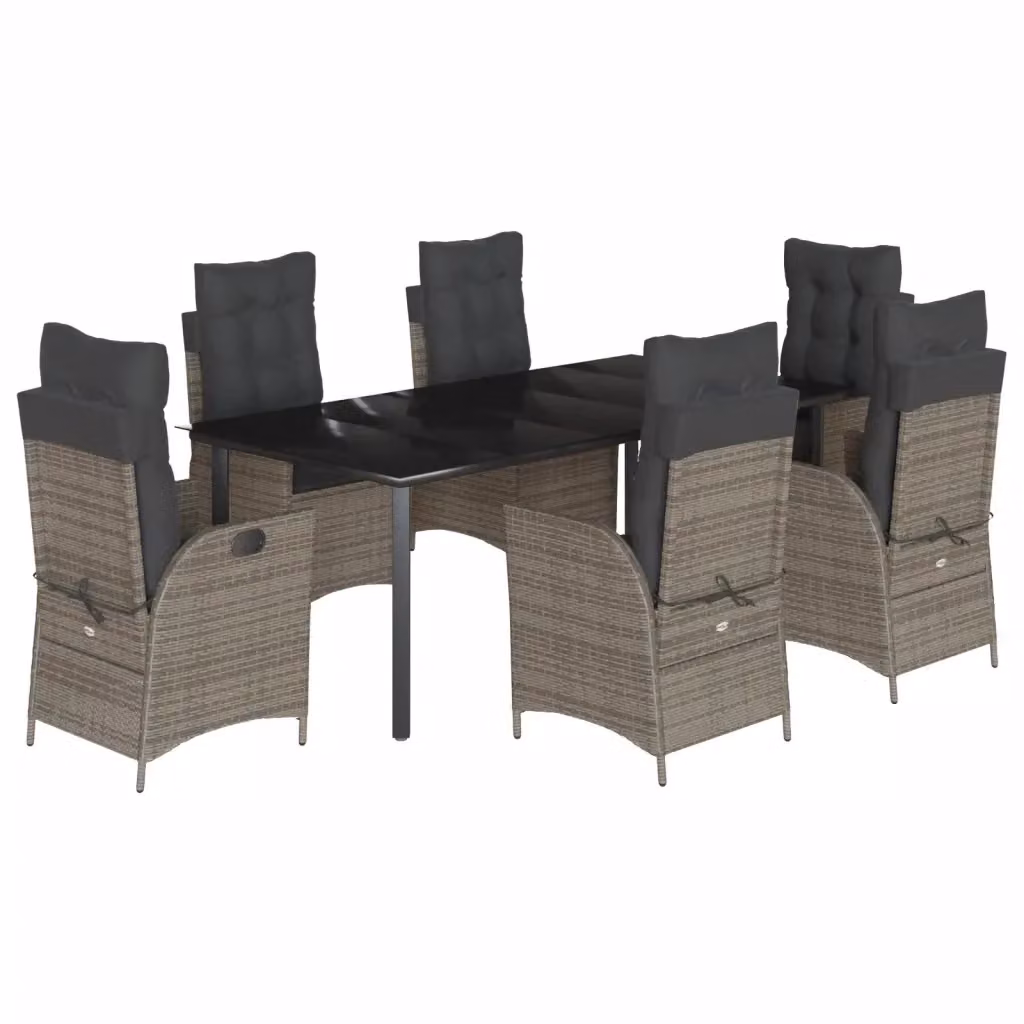Set da Pranzo da Giardino vidaXL in Polyrattan e Vetro con 7 Pezzi, Colore Grigio e Nero – 2