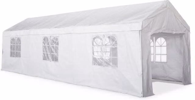 Tendone per feste Sweeek bianco con finestre e tetto a capanna, L: 9 m, P: 3 m, H: 2,77 m