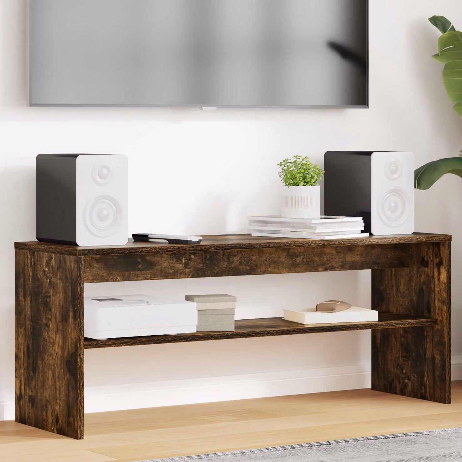 Mobile TV moderno vidaXL in legno ingegnerizzato Rovere Fumo, L/P/H: 100 x 30 x 40 cm