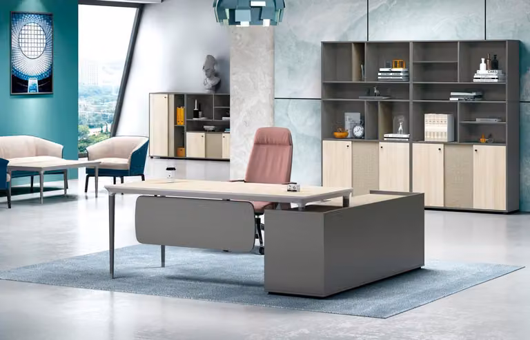 Arbeitstisch Ecke Tisch Bürotisch Schreibtisch Büromöbel Holz Grau