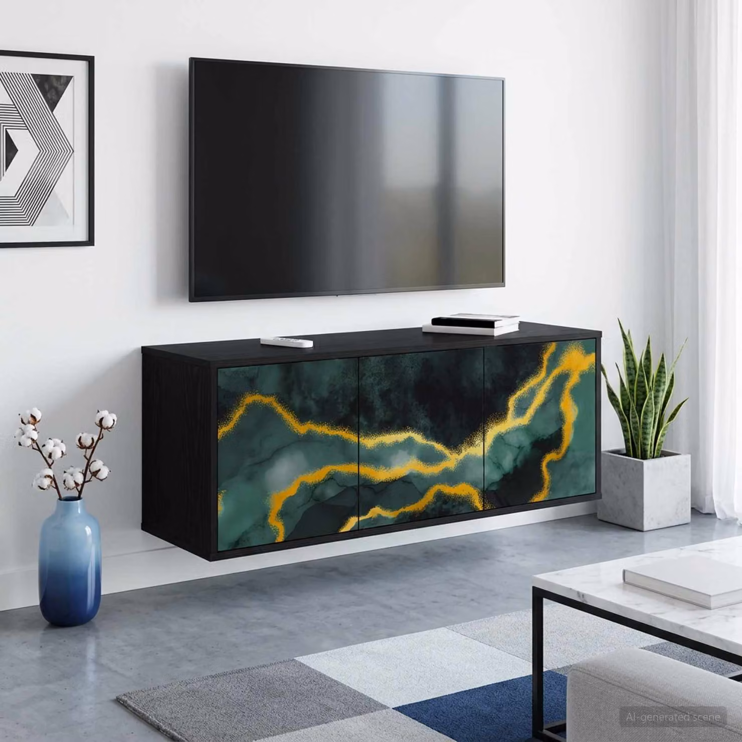 Mobile TV da parete vidaXL WIJHE in legno nero, L 102 x P 33 x H 40 cm