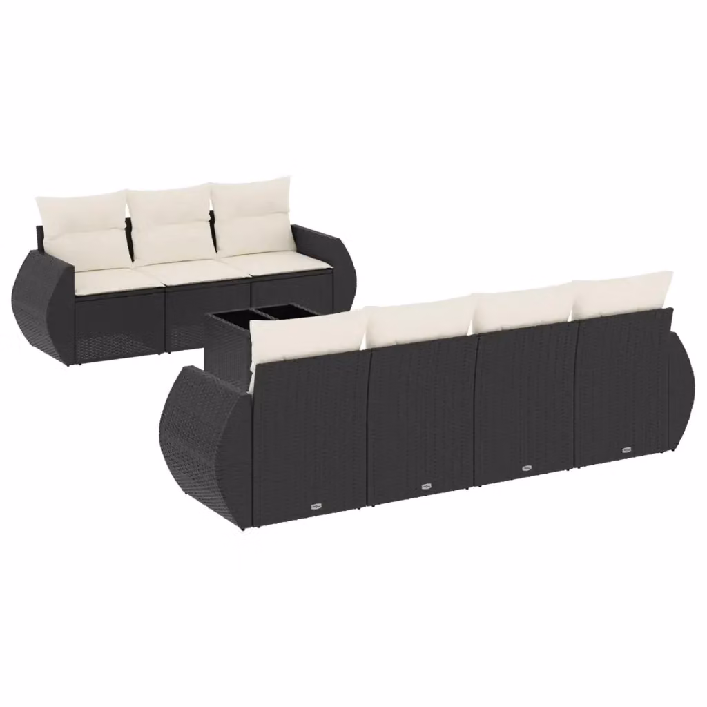 Set di divani da giardino vidaXL in polyrattan nero con 8 pezzi e cuscini inclusi – 2