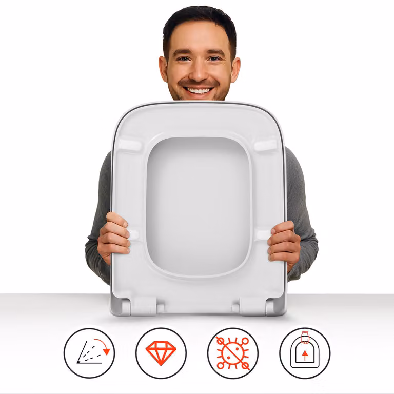 Sedile WC di ricambio compatibile con DURAVIT PURAVIDA, in resina termodurente antibatterica, con coperchio dotato di chiusura ammortizzata Soft Close