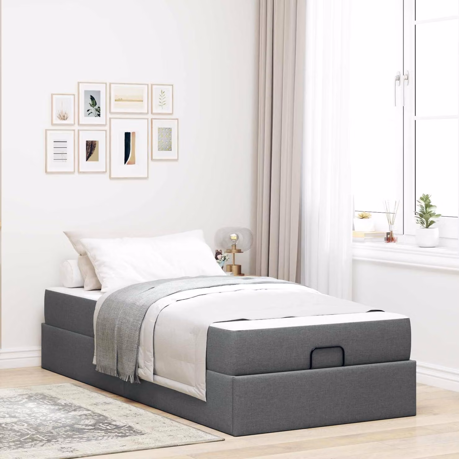 Set letto vidaXL composto da struttura in legno e materasso in schiuma, rivestimento in tessuto grigio, L/P/H: 200 x 80 x 43,5 cm – 1