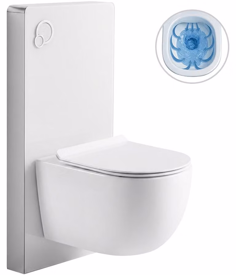 Set completo per WC Modul/Felci - bianco lucido - pulsante integrato - modulo pneumatico - 53x37 cm