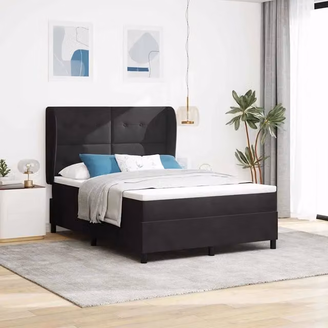 Letto Ibrido con Molle a Tasche e Testiera in Velluto Nero vidaXL L/P: 140 x 190 cm – 1