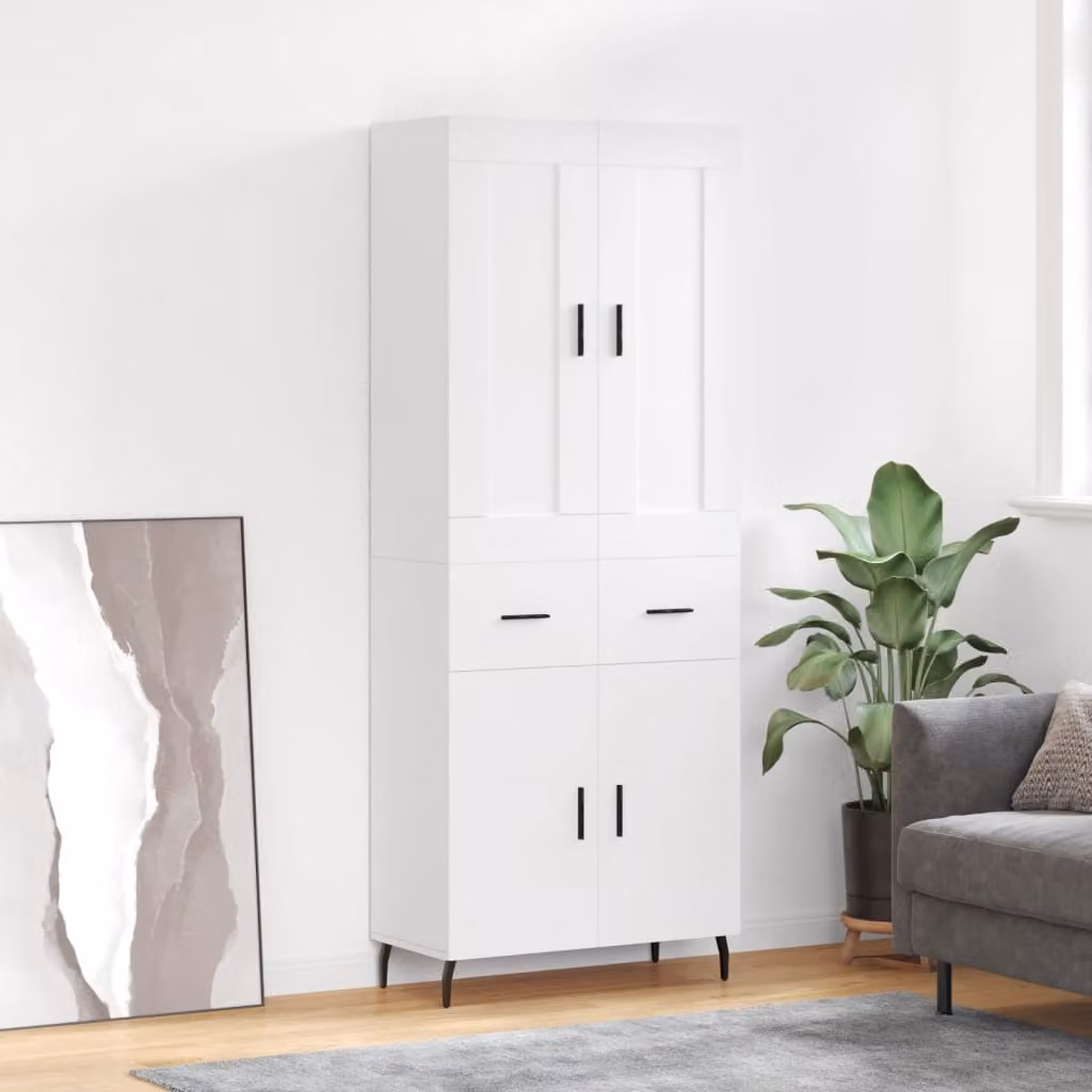 vidaXL Credenza Moderna Bianca con Ante a Battente e Ripiani Interni in Legno e Metallo L: 69,5 cm, P: 34 cm, H: 180 cm