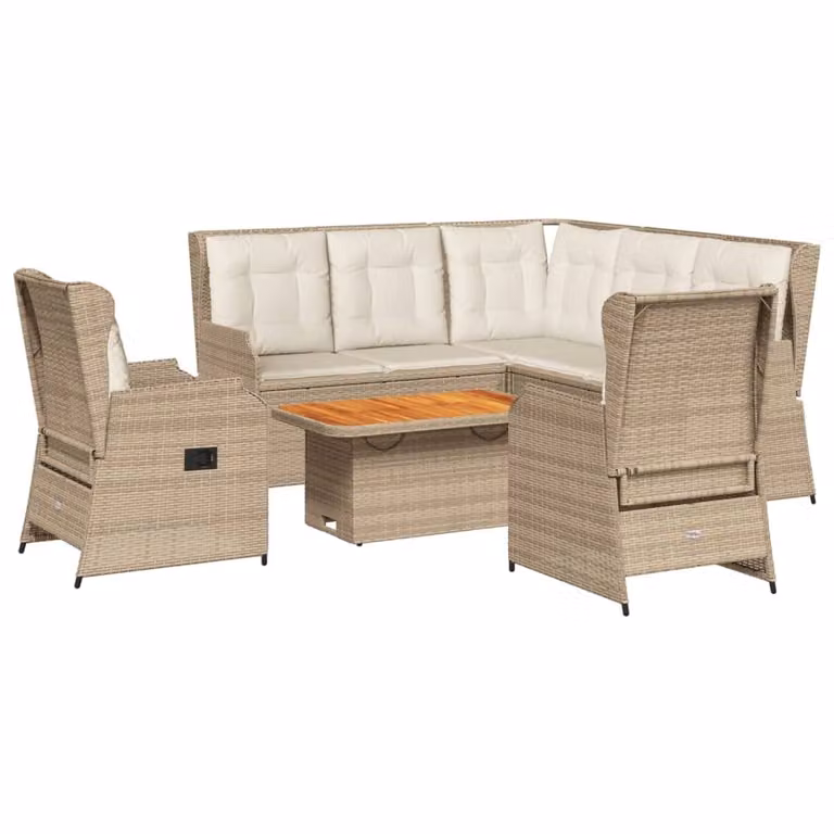 set 6 pezzi da giardino con cuscini Beige poly rattan