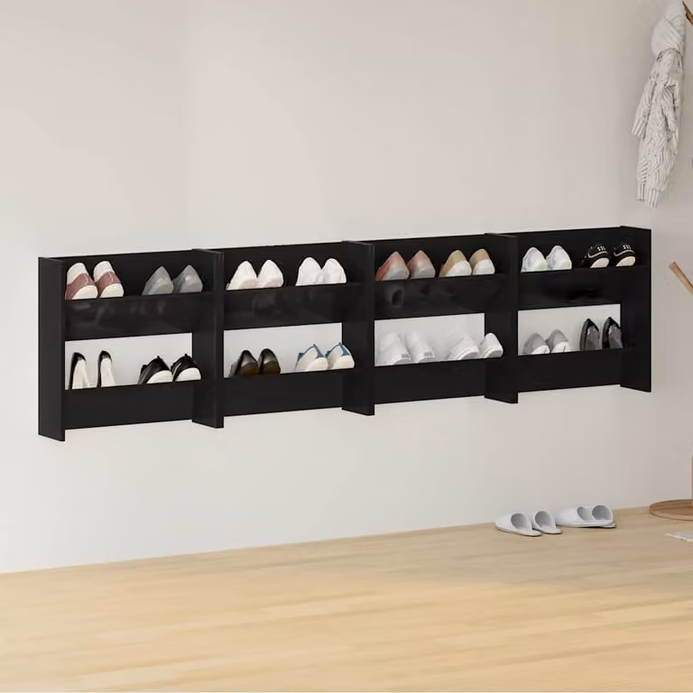 Set di 4 scarpiere da muro vidaXL in legno nero lucido L: 60 cm, P: 18 cm, H: 60 cm