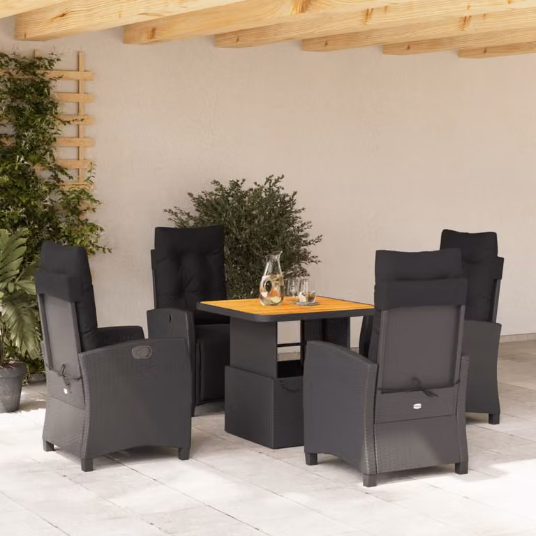 Set da pranzo da giardino vidaXL in legno di acacia oliato nero e marrone con meccanismo regolabile in altezza
