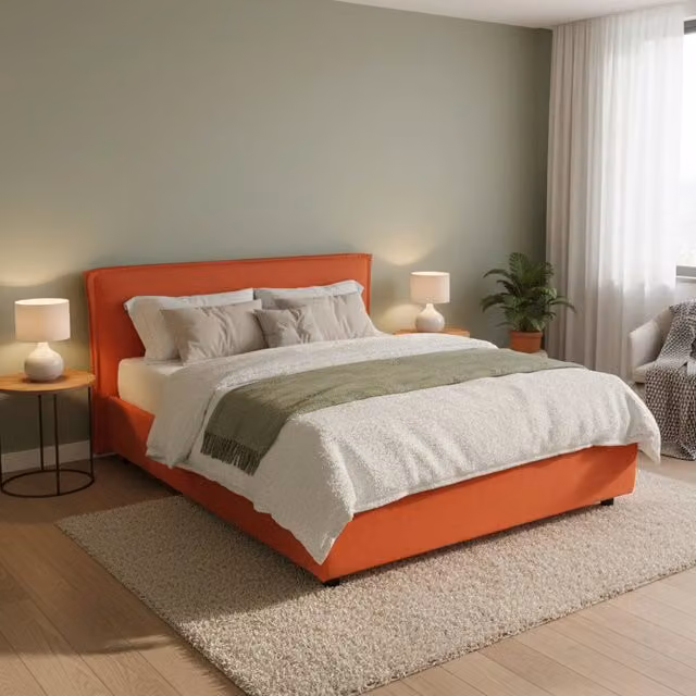Letto Matrimoniale Brunate DMORA con Materasso Incluso, Arancione, L/P: 160 x 200 cm – 1