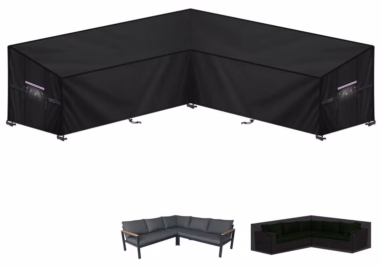 Copertura impermeabile per divano da giardino a forma di L, dimensioni 255x255x87x80/60 cm, realizzata in tessuto Oxford 420D