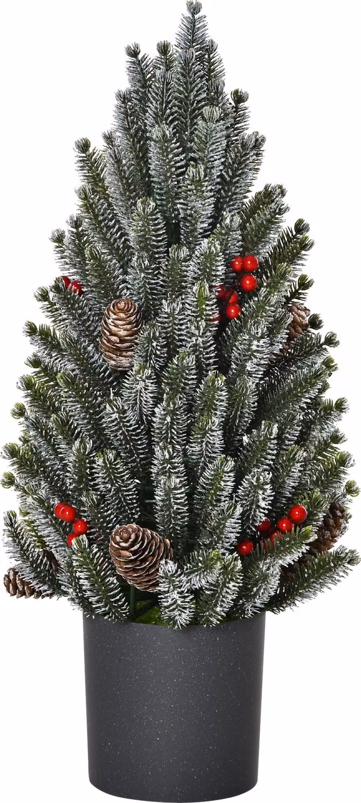 Albero di Natale artificiale da tavolo, 170 rami, design innevato con base in plastica, bacche e pigne, PE/PVC, Ø 27 x 47 cm
