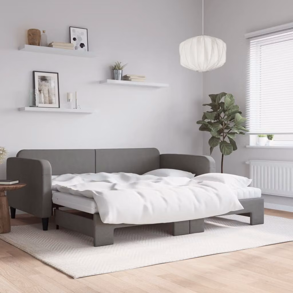Maison Exclusive - Divano letto estraibile con materasso grigio scuro 100x200 cm in tessuto