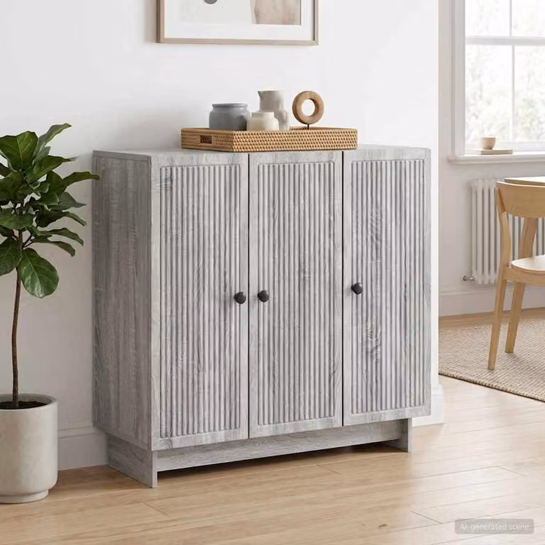 Credenza moderna vidaXL in legno ingegnerizzato e metallo, Grigio Sonoma, L 89 x P 34,5 x H 80 cm