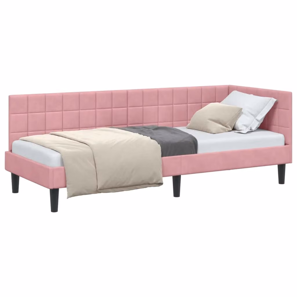 vidaXL Letto ad angolo asimmetrico in velluto rosa, L/P/H: 200 x 80 x 84 cm – 2
