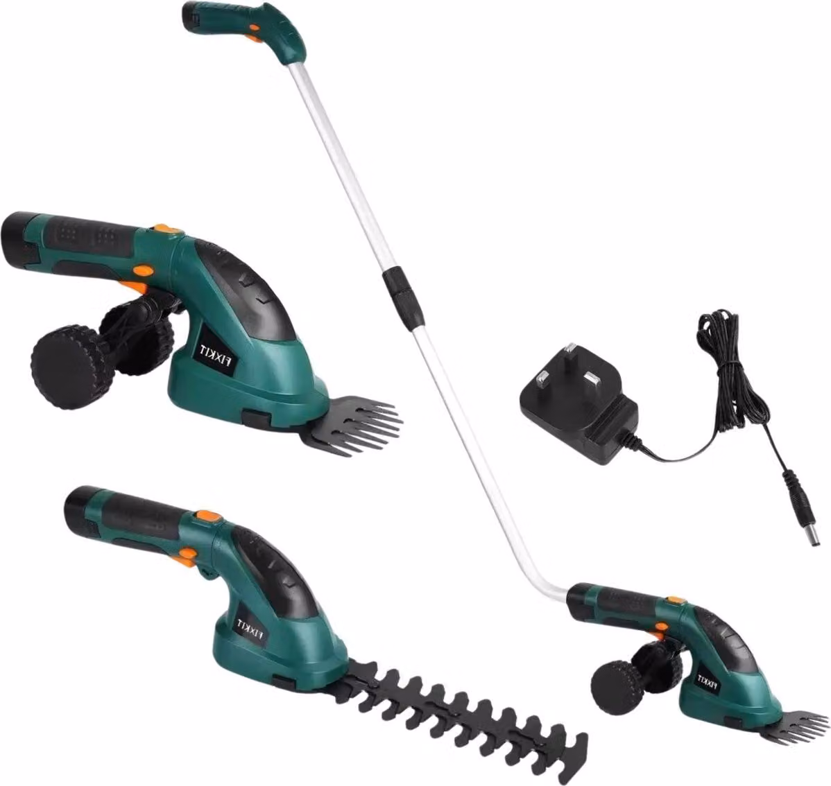 Tagliasiepi telescopico elettrico 2 in 1 e cesoie per erba - Batteria ricaricabile - Senza fili - Manico telescopico regolabile - Verde