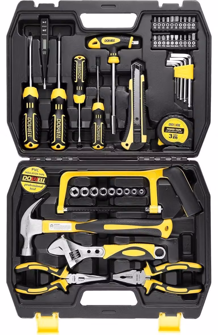 Kit di attrezzi da 49 pezzi per riparazioni domestiche, completo di valigetta porta-attrezzi