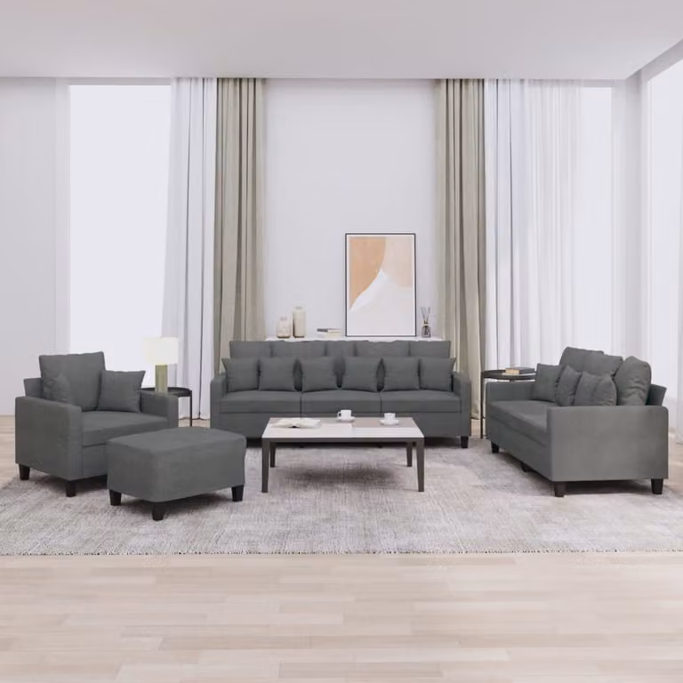 Maison Exclusive - Set divano 4 pezzi con cuscini in tessuto grigio scuro