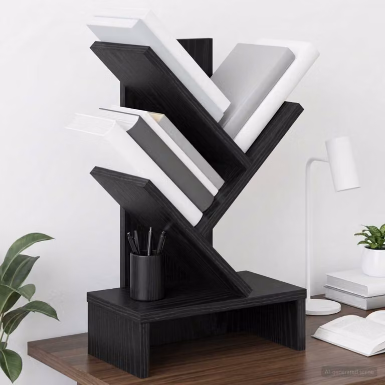 vidaXL Scaffale per Libri a Forma di Albero a 3 Strati, Nero, L 30 cm x P 18 cm x H 48 cm