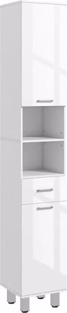 Colonna bagno Minimal con ripiani regolabili e ante, bianco lucido, L/P/H: 30 x 30 x 180 cm