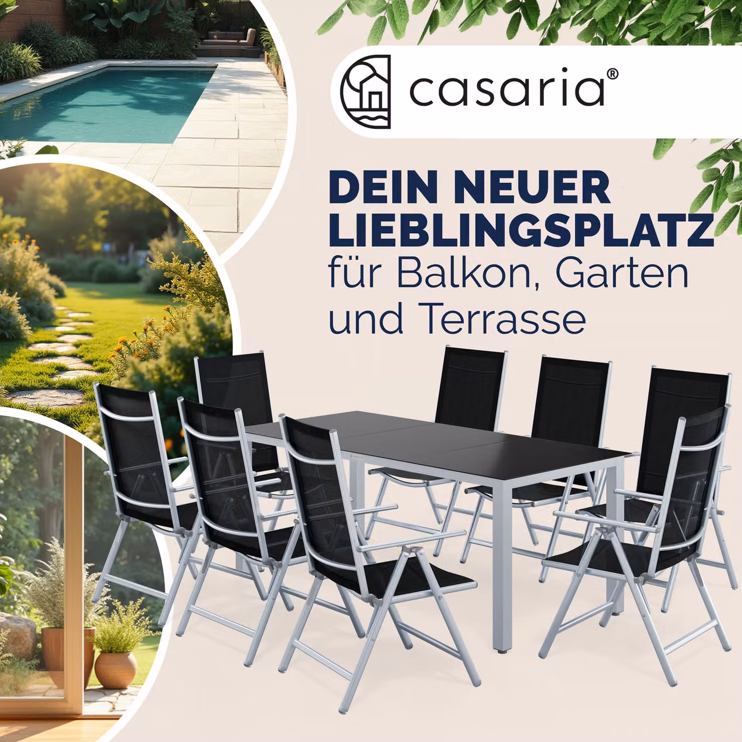 Set da giardino moderno Casaria Bern composto da 8 sedute e 1 tavolo in alluminio verniciato argento – 2