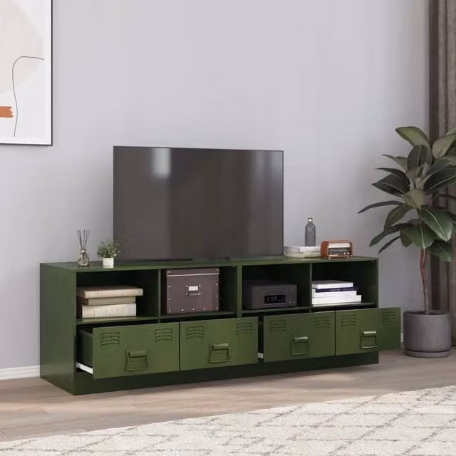 Set di 2 mobili TV vidaXL in metallo verde oliva per soggiorno moderno L: 67 cm, P: 39 cm, H: 44 cm