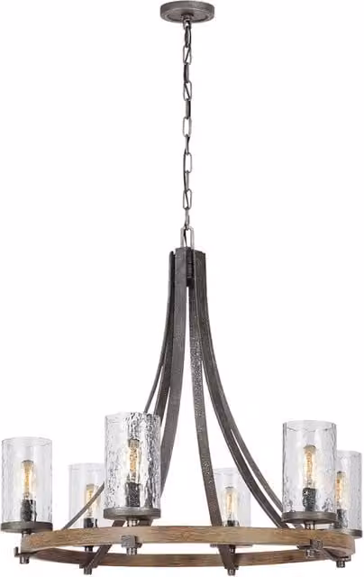 Lampadario Industrial Angelo Acciaio Anticato Metallo Vetro Grigio 6 Luci E27
