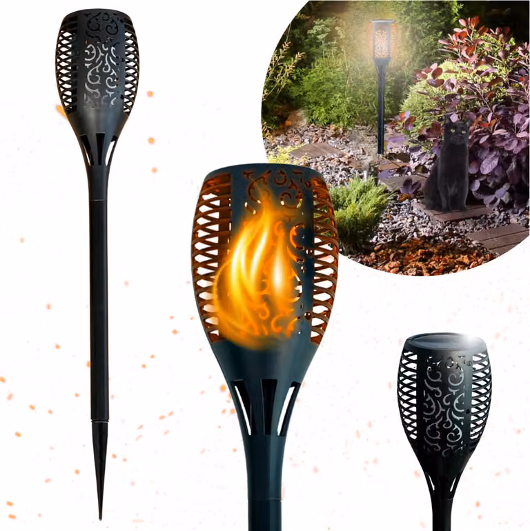Lampada solare per il giardino 33 LED, torcia da giardino con effetto fiamma realistico IP65 BLIXTAR