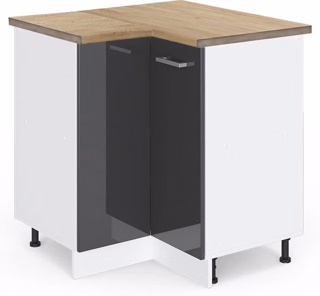 Mobile ad angolo cucina R-Line Antracite lucido/Bianco 75.6 cm, PL Rovere Vicco