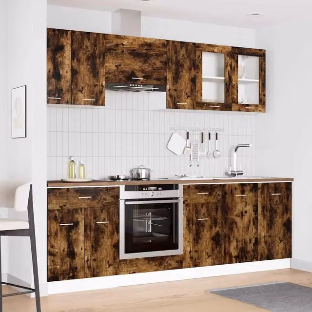 Unità Cucina Lyon 8 pz Rovere fumo Legno ingegnerizzato 3388348