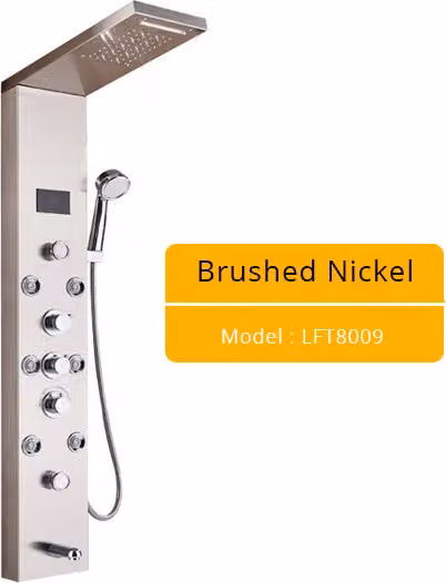 Pannello doccia a LED con luce, display digitale della temperatura, design moderno, spazzolato 8009