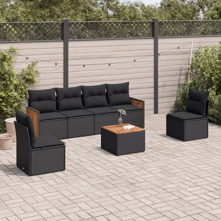 Maison Exclusive - Set da giardino 7 pezzi con cuscini in polyrattan nero