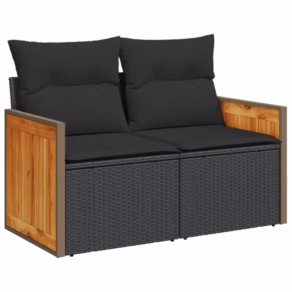 Divano da giardino a 2 posti Design Mania in polyrattan nero con cuscini inclusi e rivestimenti rimovibili – 2