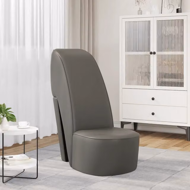 Poltrona-Poltroncina a Forma di Scarpa con Tacco in Similpelle Grigia
