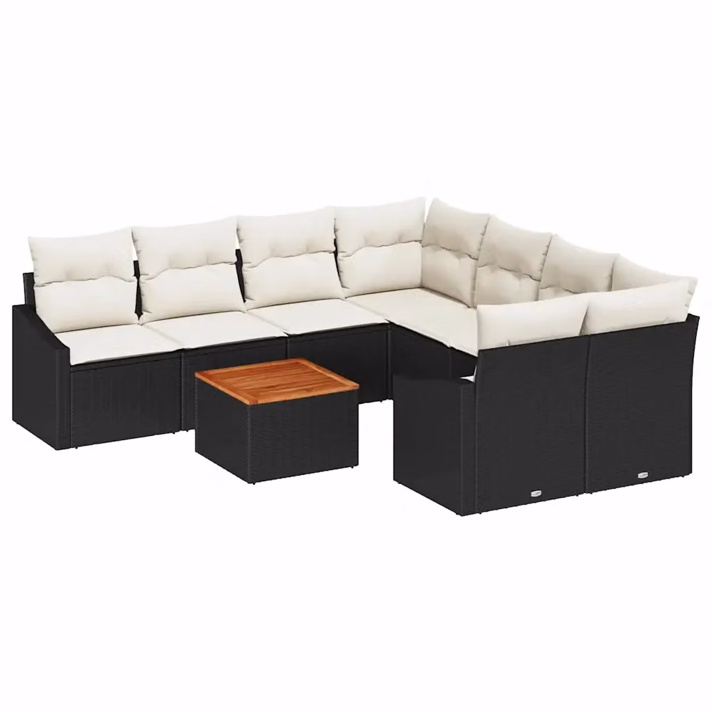 Set Divano da Giardino a L vidaXL in Polyrattan Nero con Cuscini e Tavolino da Esterno – 2