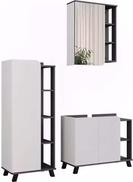 Set di mobili da bagno Karen Antracite/Bianco 3 pezzi Vicco